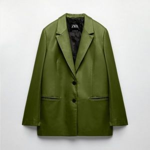 Green LEATHER blazer and pants from ZARA